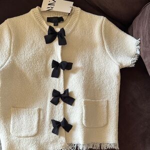 Zara Cream Button Down Shirt with Black Bows